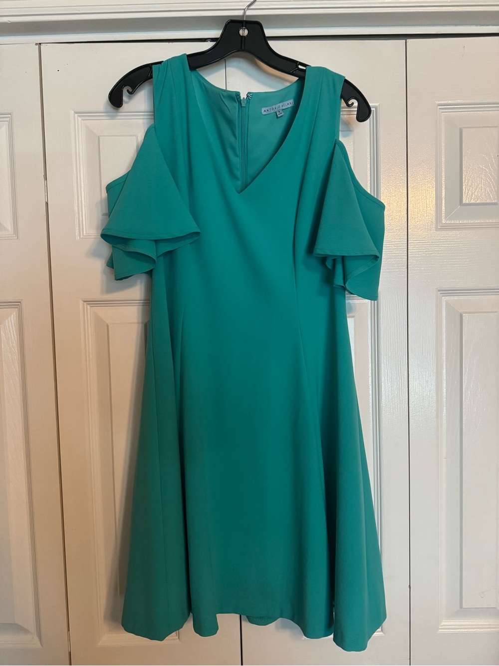ANTONIO MELANI Teal Cold-Shoulder A-Line Dress